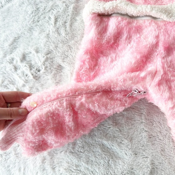 VINTAGE Pink Fuzzy Hooded Onesie with Teddy Bear - Picture 7 of 11